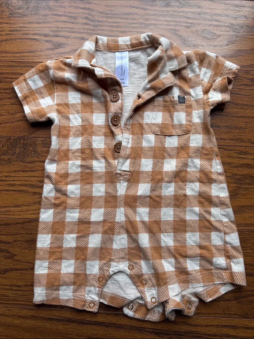 Neutral & Rust Baby Outfit Bundle — Green Romper + Plaid Top